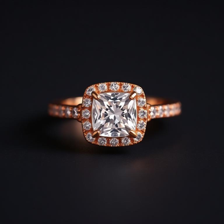 Rose Gold Cushion Halo Ring