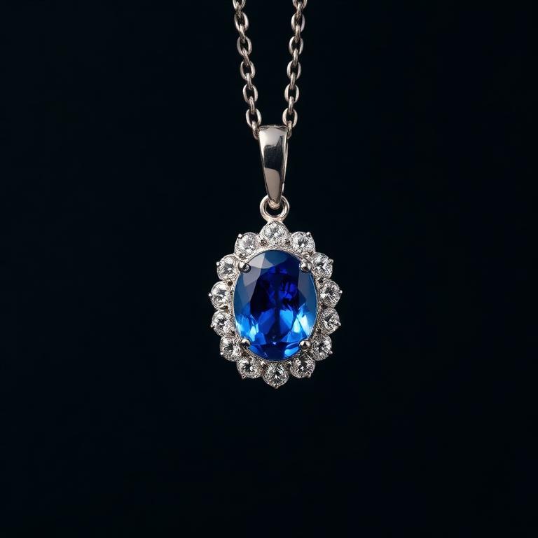 Sapphire & Diamond Halo Pendant