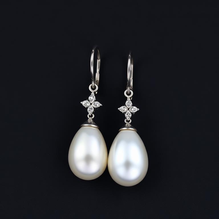 Pearl & Diamond Drop Earrings