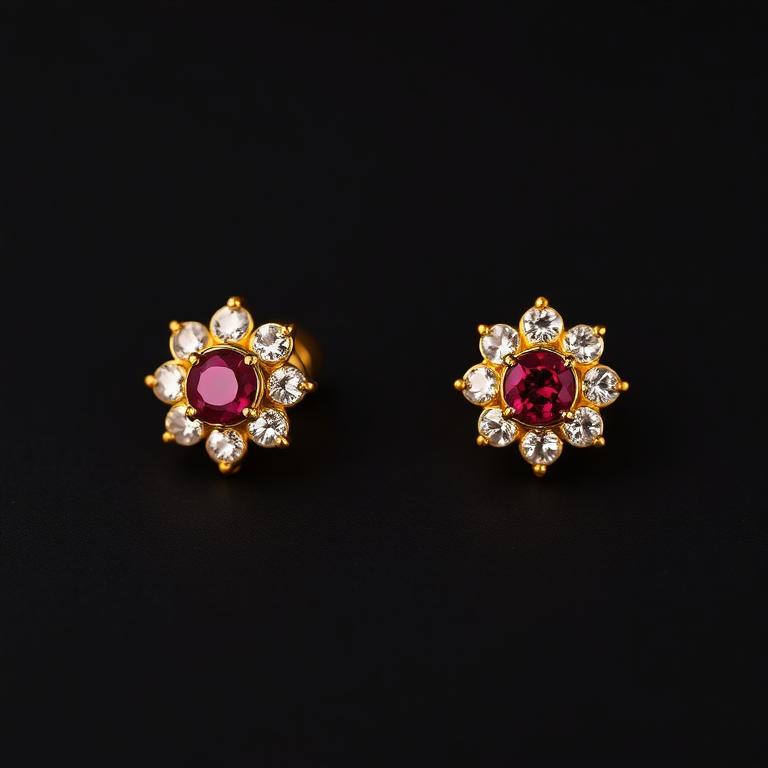 Ruby & Diamond Cluster Earrings